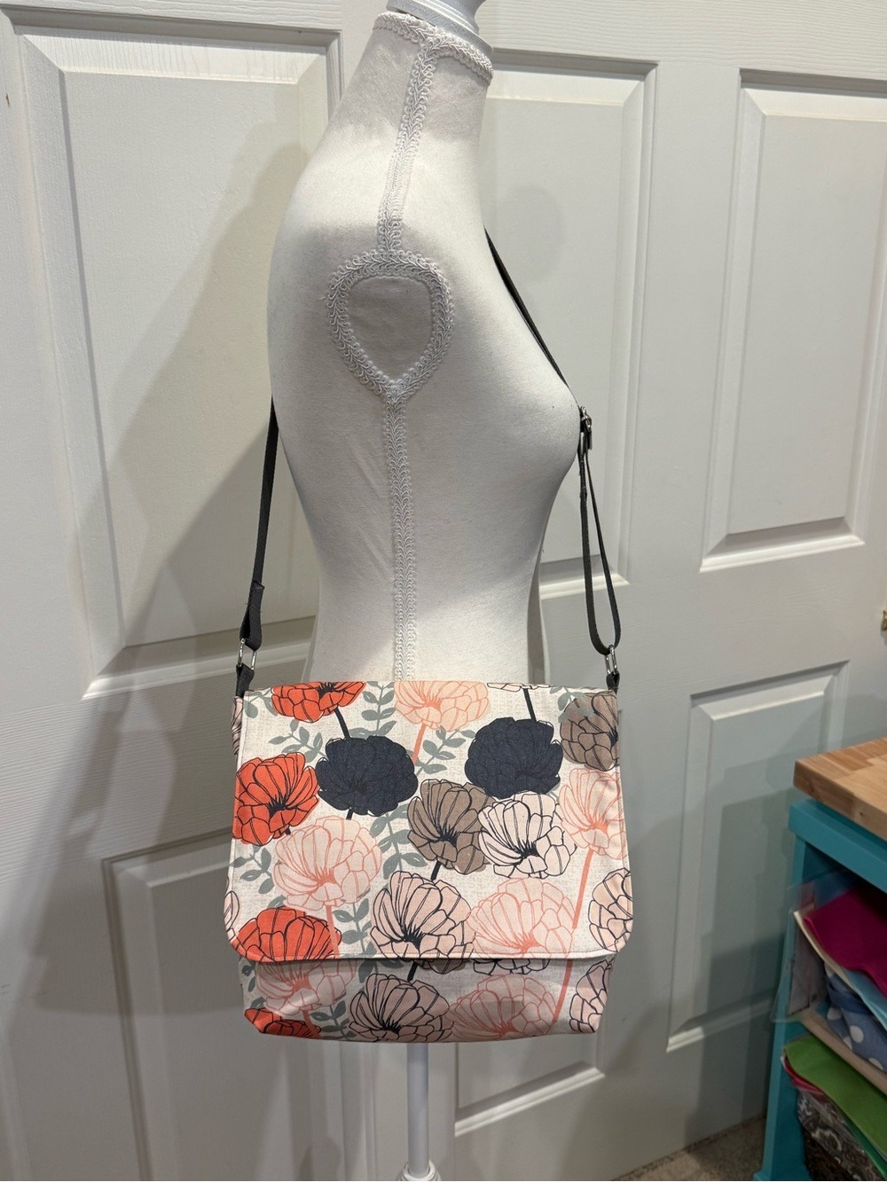 Handmade Floral Crossbody Bag | Artisan Cotton Messenger Purse | - Picture 2 of 5